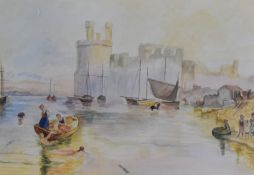 After Joseph Mallord William Turner RA (1775-1851), watercolour, Caernarvon Castle, North Wales,