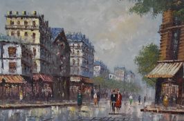 T Casson (20th/21st century) oil on canvas, Parisian street scene, unframed, 51cm x 76cm overall.