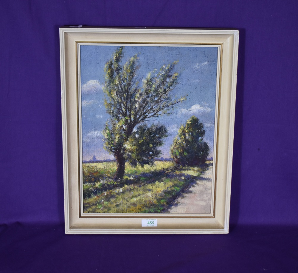 Unknown Artist, oil on board, Windswept trees by a path, in the Impressionist style, signed - Image 2 of 3