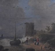 Continental School, possibly Dutch, oil on board, two miniature genre scenes of an estuary and