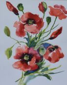 Unknown artist, 20th Century British, watercolour, Poppies, a still life, framed, mounted, and under