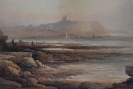 Frederick William Booty (1841-1924), watercolour, 'Scarborough', a warm coloured coastal landscape