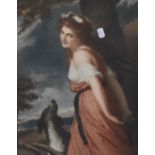 After George Romney (1734-1802), mezzotint engraving, 'Lady Hamilton with a dog', signed to the