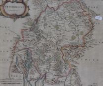 After Robert Morden (1650-1703), a hand coloured map of Westmorland, the title displayed in a