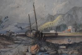 19th Century British School, watercolour, a rural estuary scene with horse and cart beside a