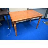 A vintage yellow pine kitchen table , approx. 120 x 73cm