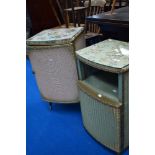 Two 1950's woven-wicker bedside cabinets, one Lloyd Loom but unmarked, the other similar.