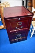 A modern vintage style two drawer wooden filing cabinet