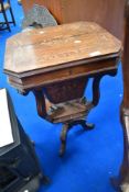 A late Victorian or Edwardian mahogany sewing table having inlaid decoration