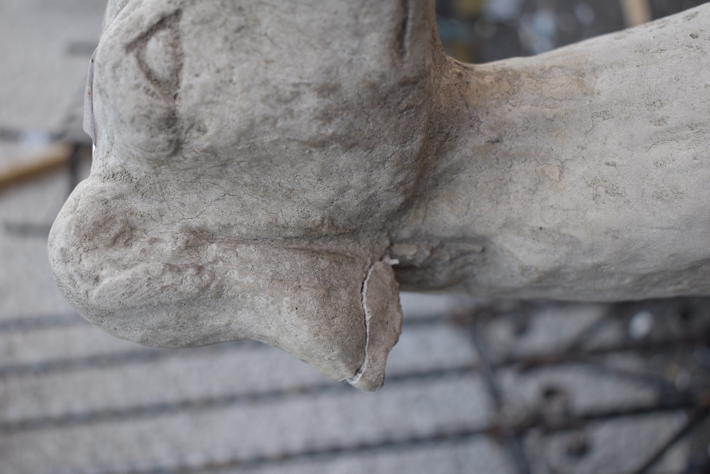 A pair of cast composite garden ornaments, formed as seated Greyhounds, one with damage to one ear - Image 5 of 5