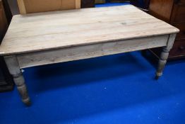 A Victorian pine kitchen table with drawer to end, dimensions approx. 180 x 113cm,some historical