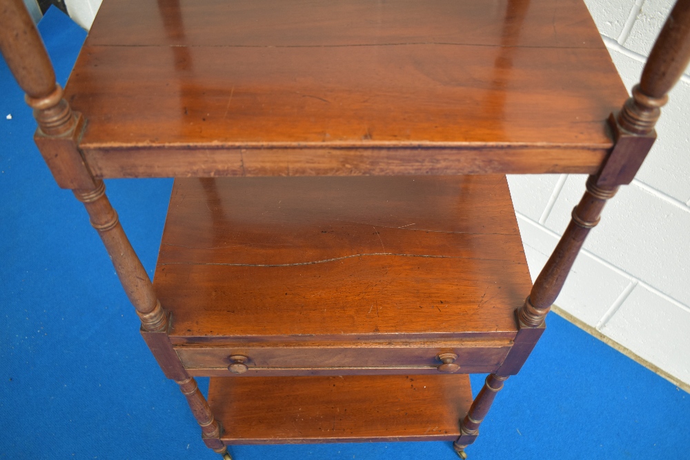 A 19th century mahogany four tier whatnot, one with cockbeaded drawer, all raised in turned supports - Image 2 of 3