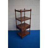 A 19th century mahogany four tier whatnot, one with cockbeaded drawer, all raised in turned supports