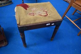 A 19th Century mahogany framed dressing table stool having drop in tapestry seat