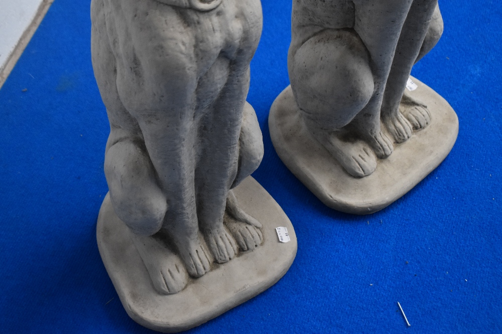 A pair of cast composite garden ornaments, formed as seated Greyhounds, one with damage to one ear - Image 2 of 5