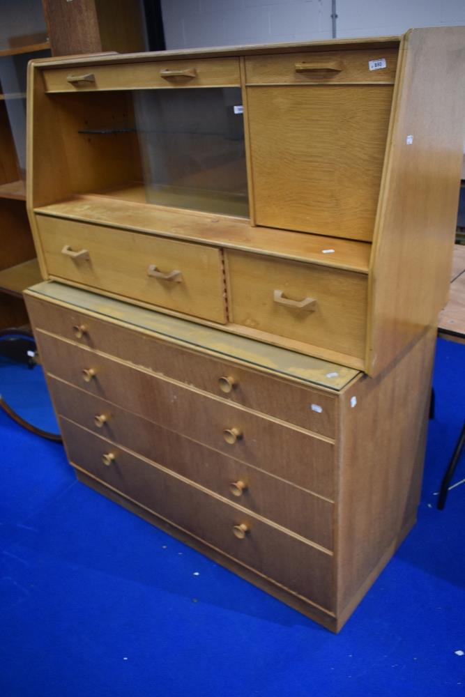 A vintage mid century golden oak office or similar unit, probably Gomme, display/bureau/cocktail