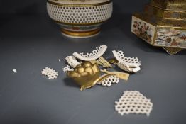 Three Japanese Meiji period Satsuma trinket and pot pourri dishes, one having honeycomb reticulation