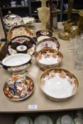 A mixed lot of 19th and 20th century ceramics, including two bowls in the Imari pallet, a similar