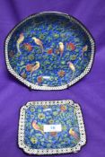 An early 20th Century Royal Doulton Persian design Parakeet bowl and a square form saucer of