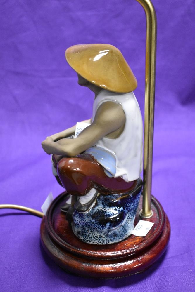 A modern decorative part glazed table lamp, modelled as Chinese craftsman - Image 3 of 3