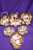 Six Crown Derby trinket dishes, Imari pattern in various shapes
