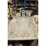 A mixed lot of glass wares, to include pressed glass decanter with silver tone lid and handle and