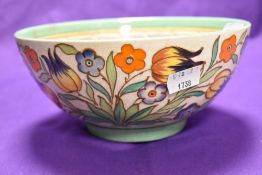 A Bursley ware footed bowl, Charlotte Rhead mark having typical tube lined decoration, diameter