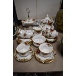 A selection of Royal Albert 'Old Country Roses' comprising; cups and saucers, tiered cake plate,