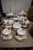 A selection of Royal Albert 'Old Country Roses' comprising; cups and saucers, tiered cake plate,