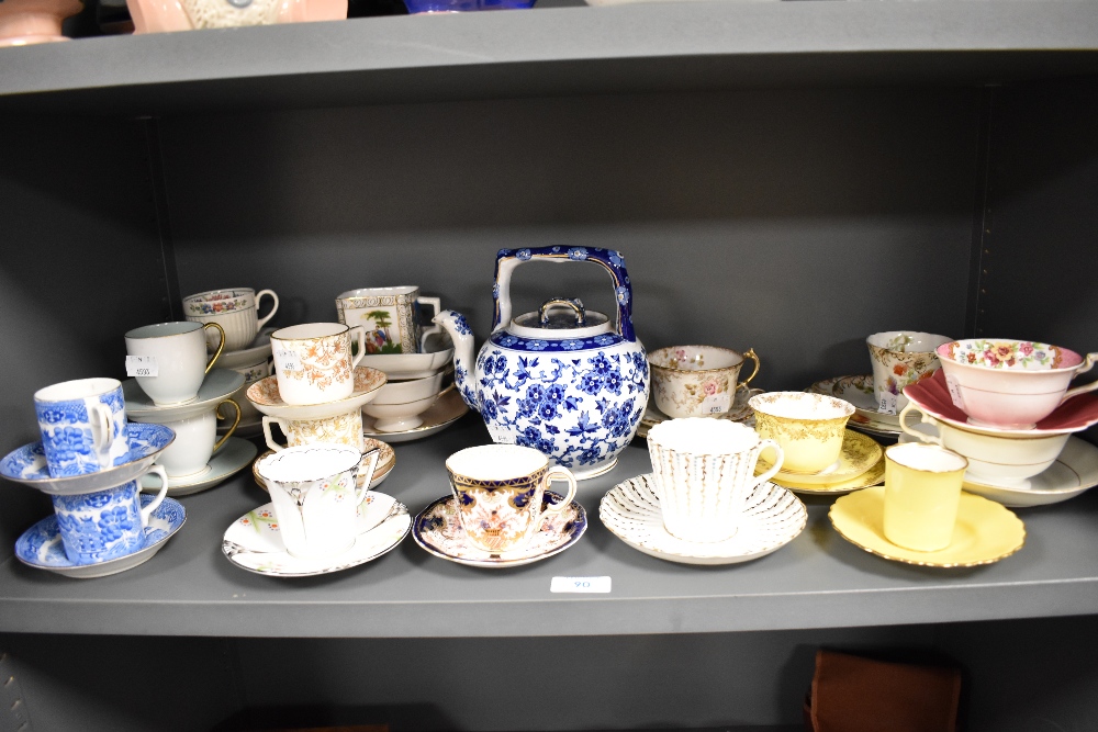 A selection of vintage tea and coffee wares in various designs including Oriental influenced blue
