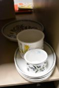 A large Portmeirion 'The Botanic Garden' bowl, four steak plates and two planters.