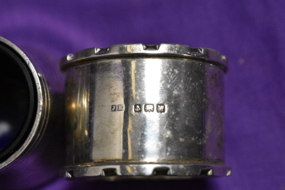 A John Rose of Birmingham silver napkin ring with engraved initials and a white metal salt with blue - Image 3 of 3