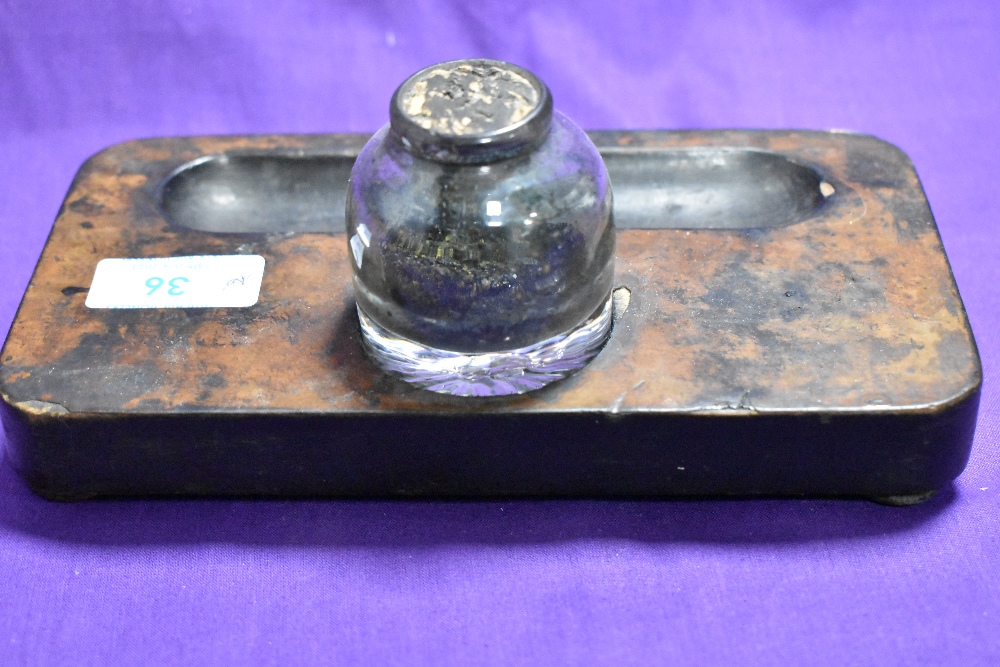 A walnut ink stand with glass ink bottle. - Image 2 of 2