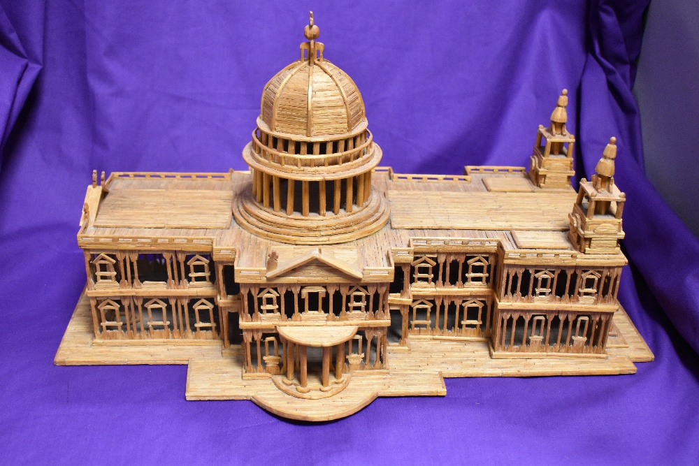 An intricate matchstick scupture of St Paul's Cathedral, measuring 20cm tall, 40cm wide, and 20cm - Image 2 of 2