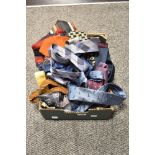 A box full of gents neck ties, including vintage 1960s 'Klipper' tie and similar.