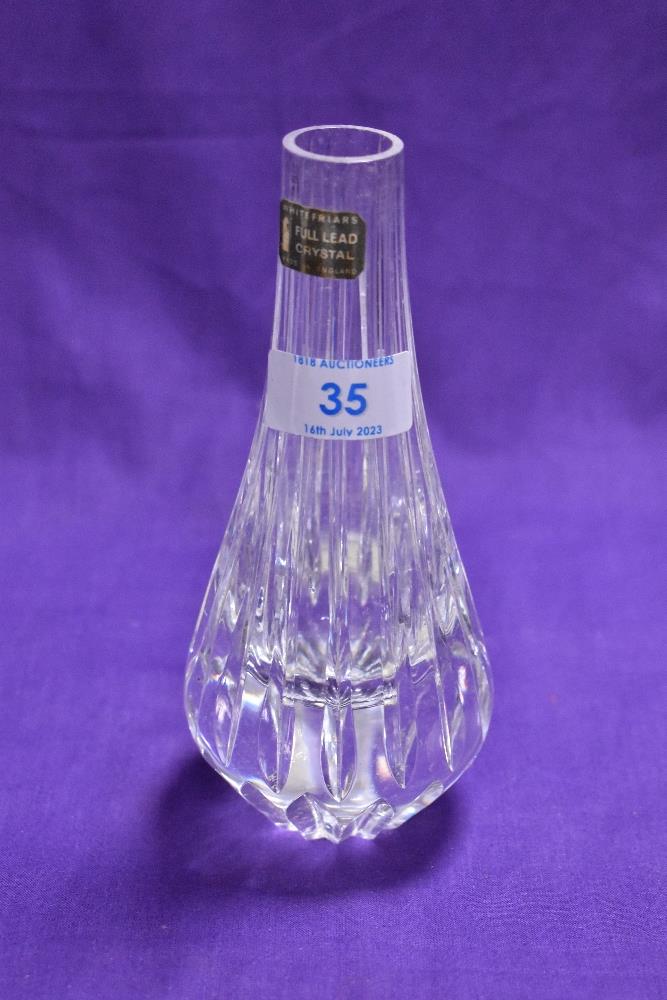 A Whitefriars full lead crystal glass vase, 16cm tall