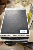 Two vintage TEAC MC-105 dynamic microphones, boxed