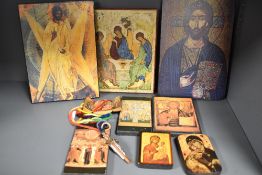 A selection of religious icon prints etc