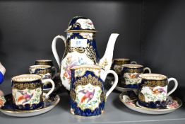 A late 19th or early 20th Century coffee set comprising coffee pot (lid damaged) , cream jug and six