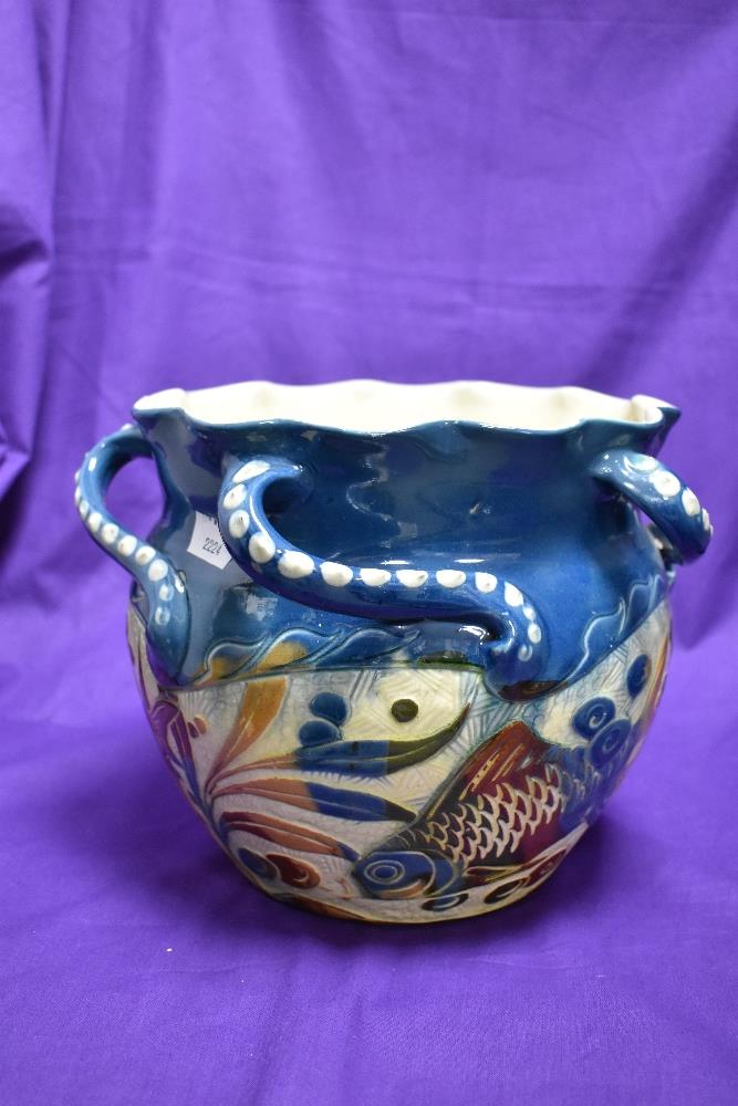 A Lauder Barnstaple, Barum Art Pottery fish bowl/jardiniere, height approx. 20.5cm with incised - Image 2 of 5