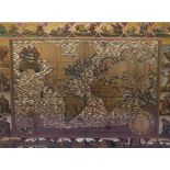 After Moses Pitt (1639-1697), print on gold foil, A world map seen through the eyes of Moses Pitt,