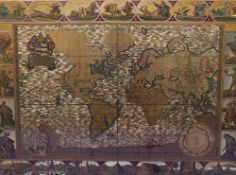 After Moses Pitt (1639-1697), print on gold foil, A world map seen through the eyes of Moses Pitt,