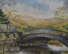 L.M. Sykes (20th Century, British), oil on board, 'White Bridge, Grasmere', signed to the lower