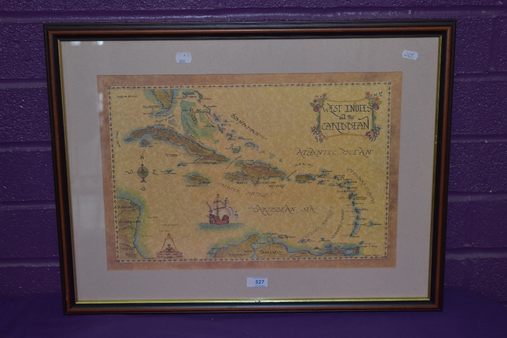 After Xandra Fisher (20th Century, American), a coloured print, A map of 'West Indies and The - Image 2 of 3
