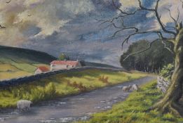 B.Miles (20th Century British), an amateur oil on board, 'Wensleydale', an atmospheric North