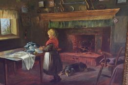 Professor Charles G. Hards (fl.1883-1891) oil on canvas, 19th century interior scene with child