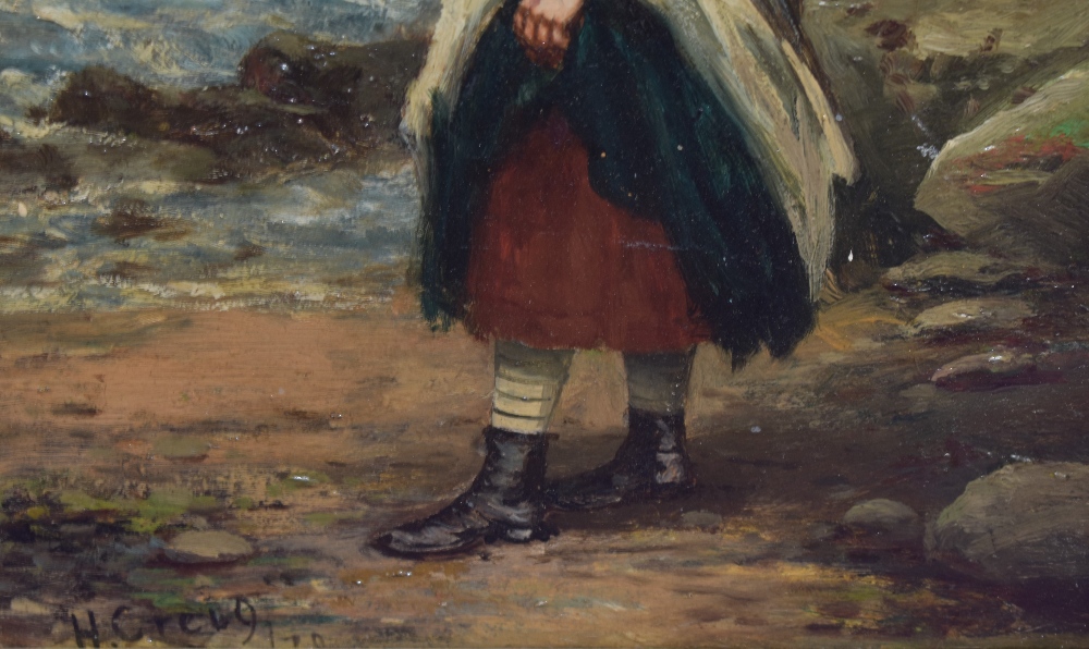 H. Creict (19th Century British School), oil on board, 'The Seaweed Gatherer', a painting of - Image 3 of 4