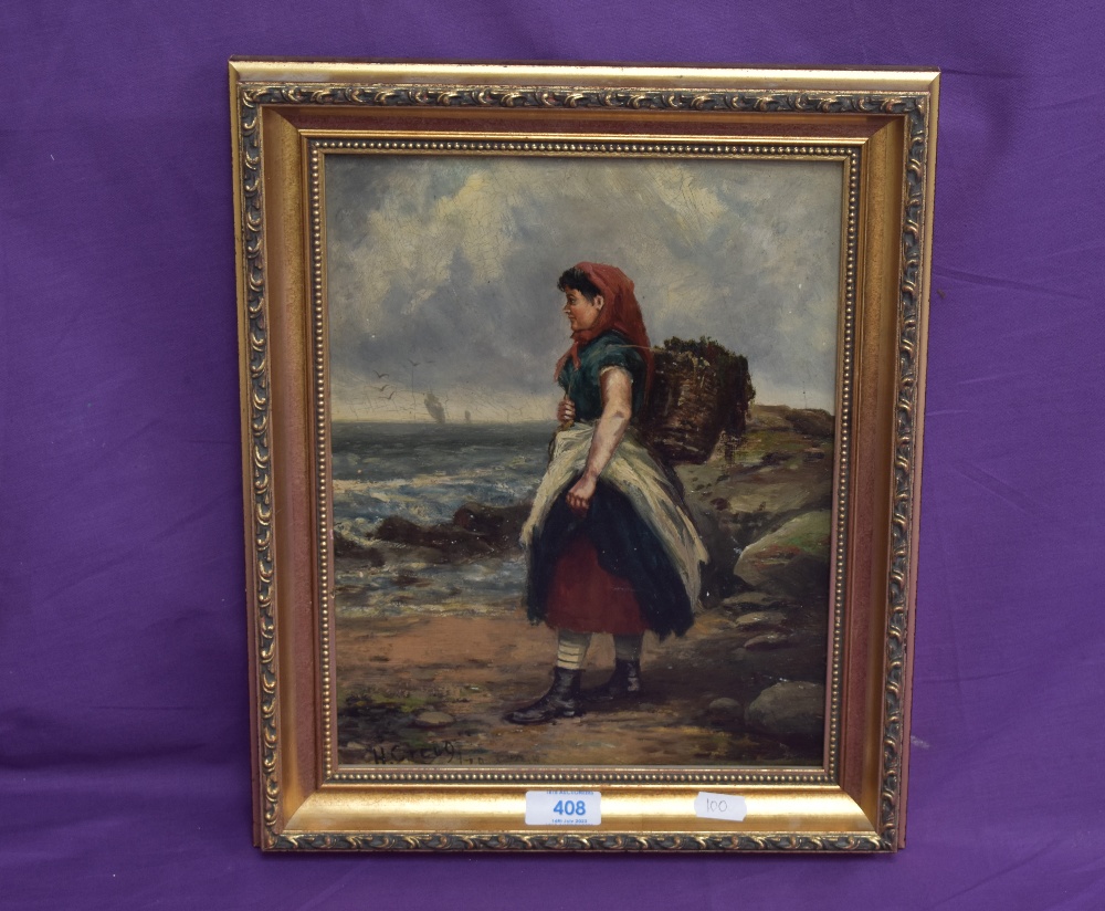 H. Creict (19th Century British School), oil on board, 'The Seaweed Gatherer', a painting of - Image 2 of 4