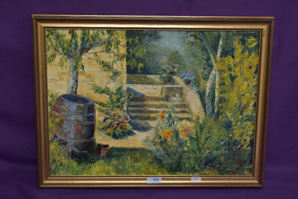 Davinia Hitchcock (20th Century, British), oil on board, 'Bygone Vintage', an attractive garden - Image 2 of 4