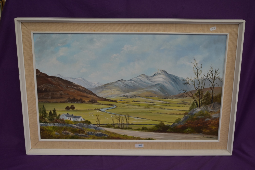 Local Interest* D.J Brown (British School, 20th Century), oil on board, 'The Langdales', signed - Image 2 of 4